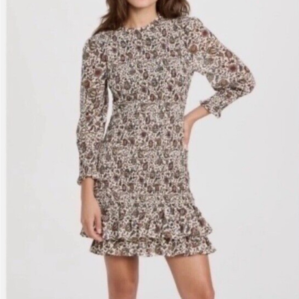 Veronica Beard Farha Dress Size 4- Fit Flare Ruffled Whitestone Multicolor